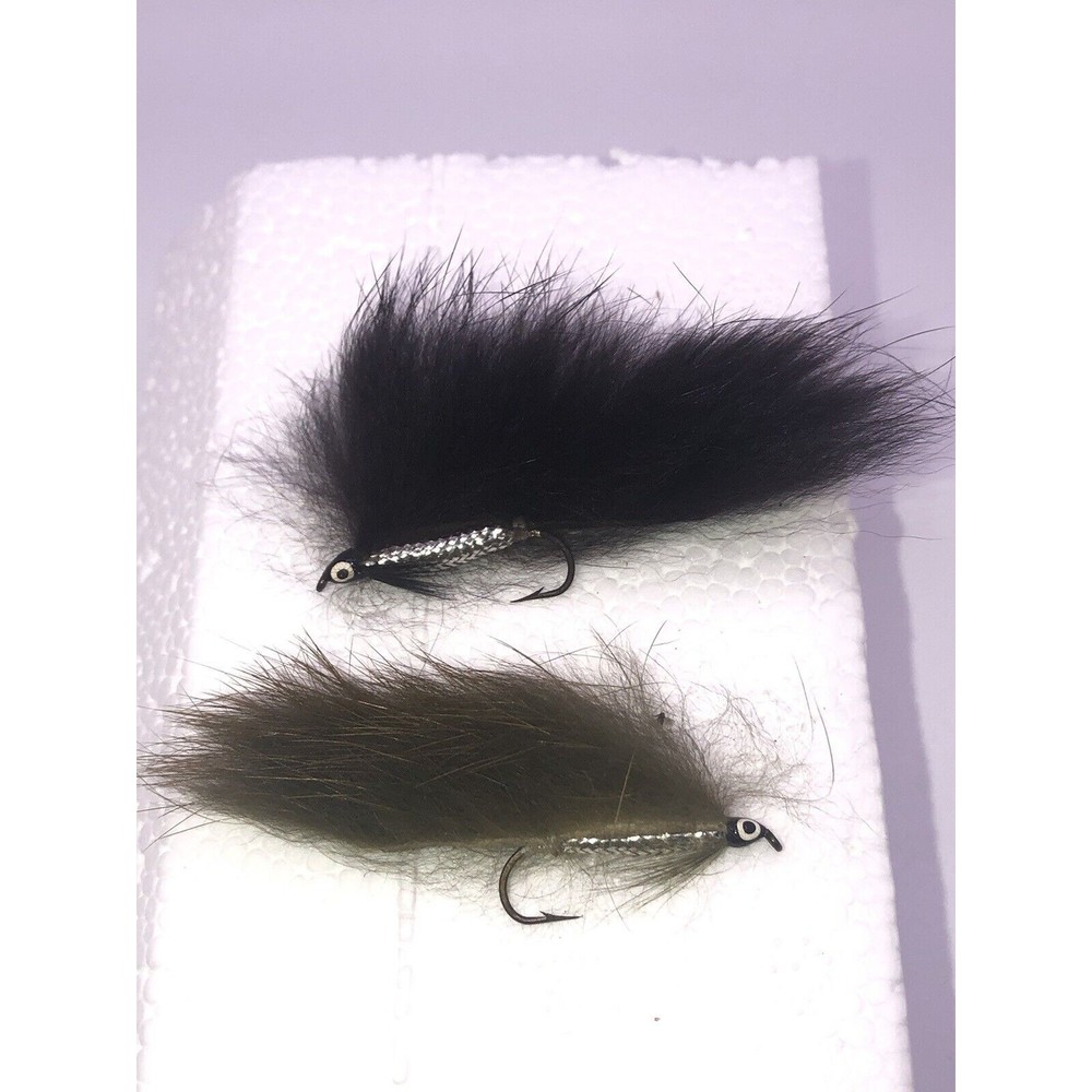 Vintage Fly Lure Painted Eyes Iridescent Swimmer Silver Rabbit Fur Black Brown